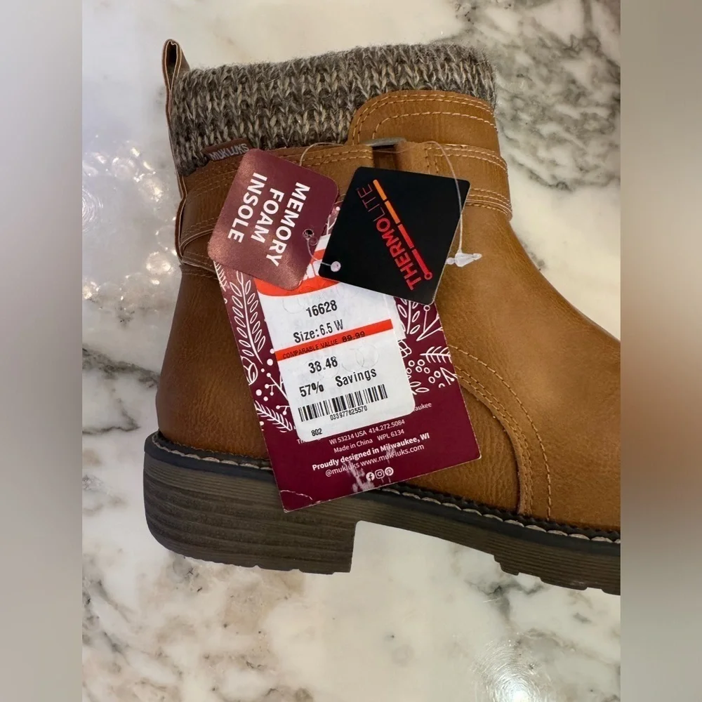 NWT Muk Luks Women’s Garland Gina Knit Cuff Ankle Boots 6.5W - wide size - Picture 8 of 13